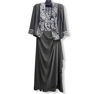 Le Bos Women's Metallic Embroidered Drape Layered Dress, Black/Silver, 12